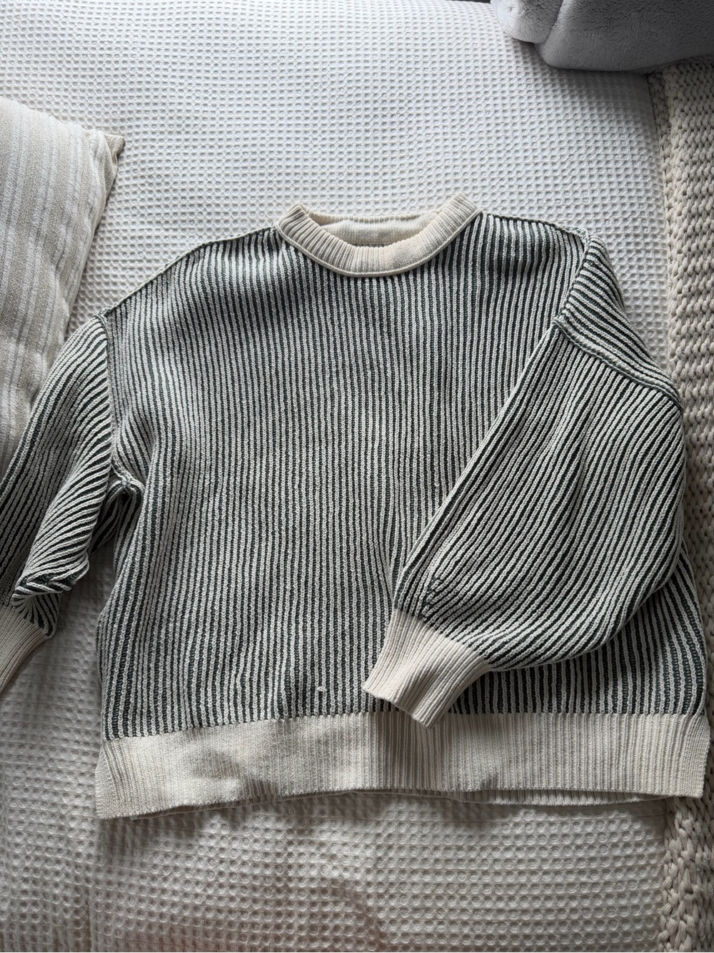 aerie Striped Crewneck Sweater - Cream and Black